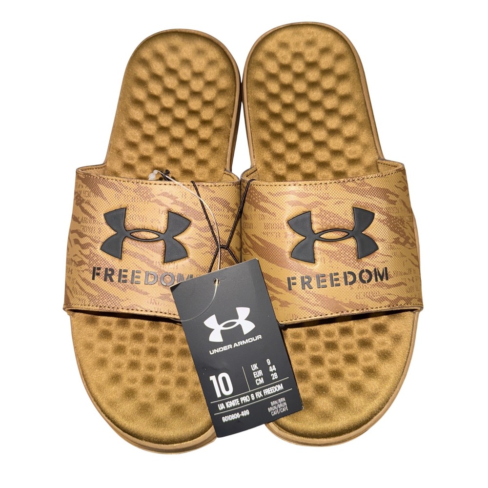 NEW Under Armour Ignite Pro 8 Fix Freedom Mens 10 Slides Sandals Brown/Tan Camo